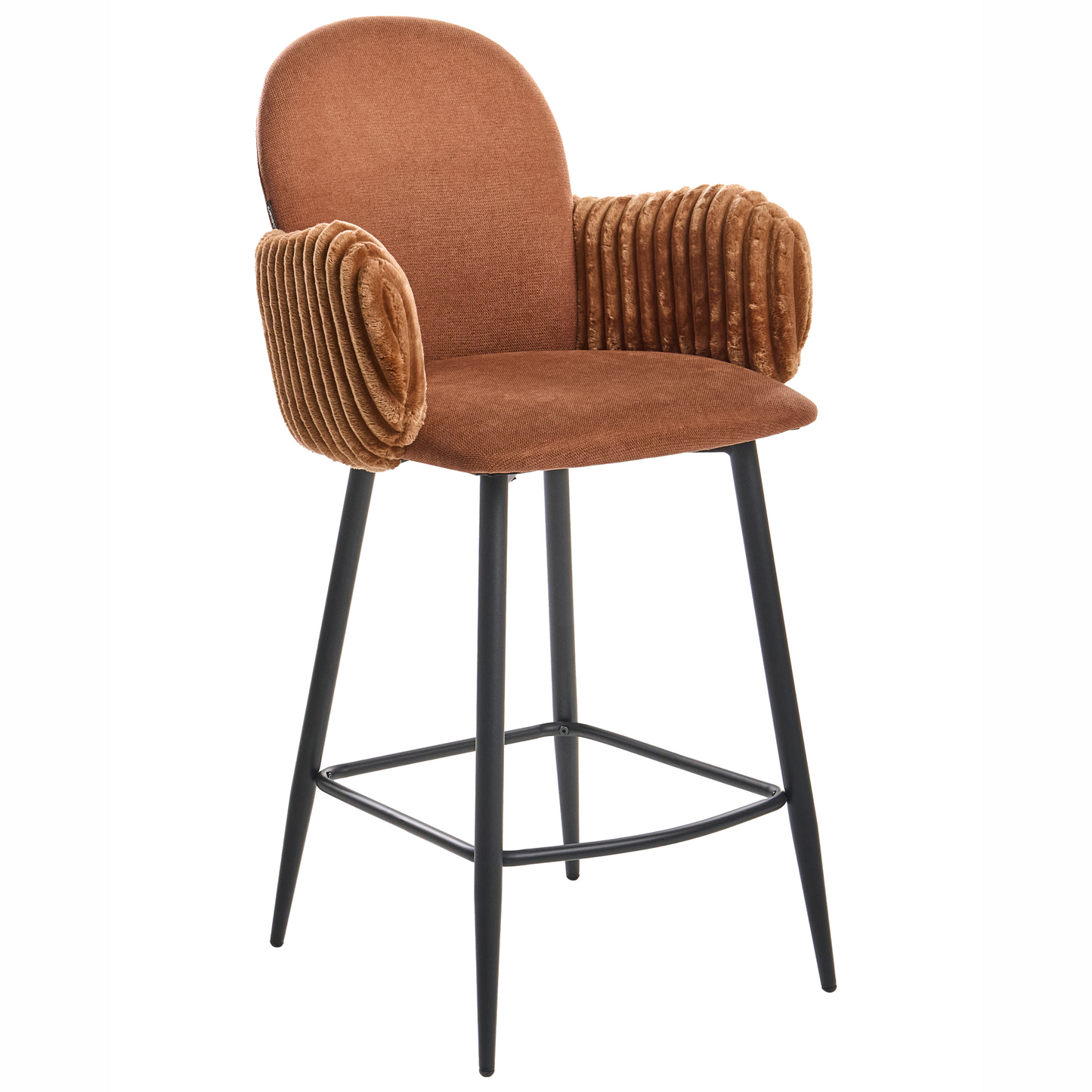 Retro Bar Chairs Set of 2 Brown Velvet Armrests