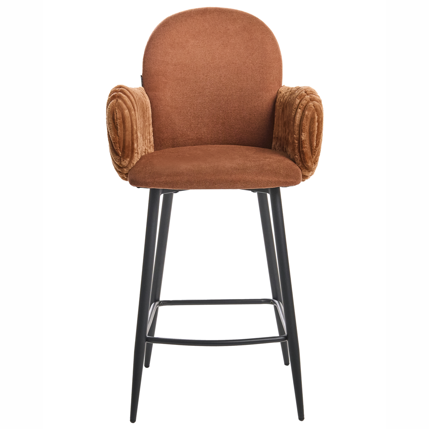 Retro Bar Chairs Set of 2 Brown Velvet Armrests