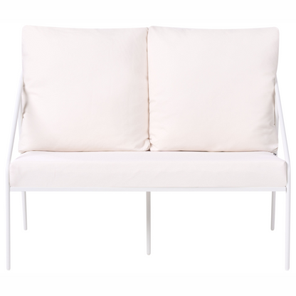 White Metal Garden Set 4 Seater With Removable Cushion Covers And Tempered Glass Table Modern