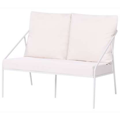 White Metal Garden Set 4 Seater With Removable Cushion Covers And Tempered Glass Table Modern