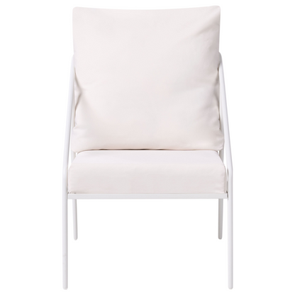 White Metal Garden Set 4 Seater With Removable Cushion Covers And Tempered Glass Table Modern