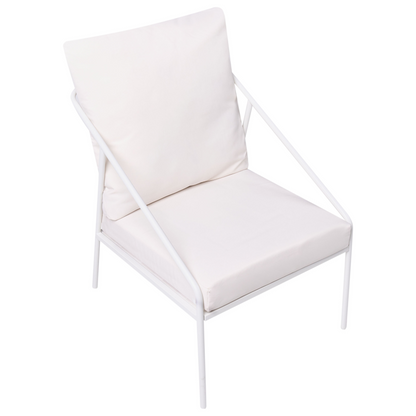 White Metal Garden Set 4 Seater With Removable Cushion Covers And Tempered Glass Table Modern