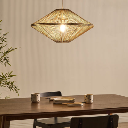Natural Paper Rope Pendant Lamp OpenWeave Diamond Shade