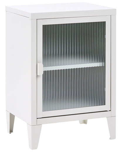 Light Grey Metal Storage Cabinet With Fluted Glass Front