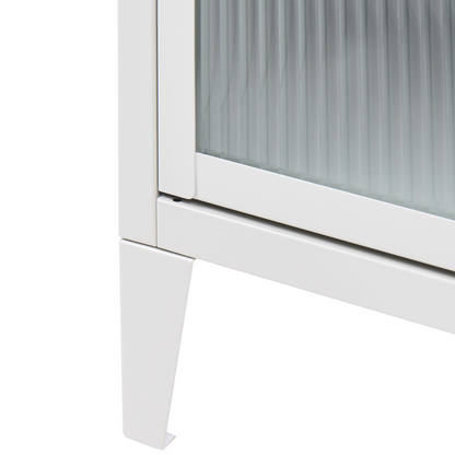 Light Grey Metal Storage Cabinet With Fluted Glass Front