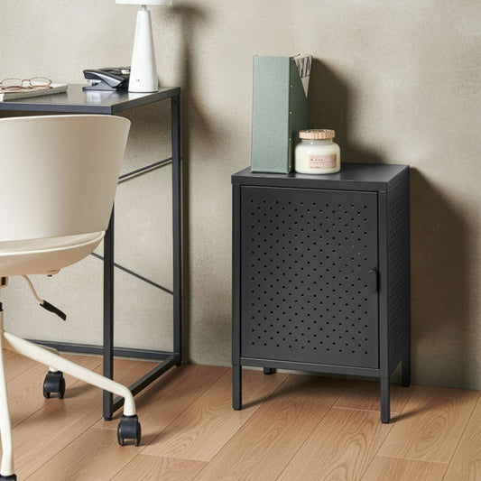 Powder Coated Black Steel Office Cabinet With 2 Shelves