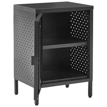 Powder Coated Black Steel Office Cabinet With 2 Shelves