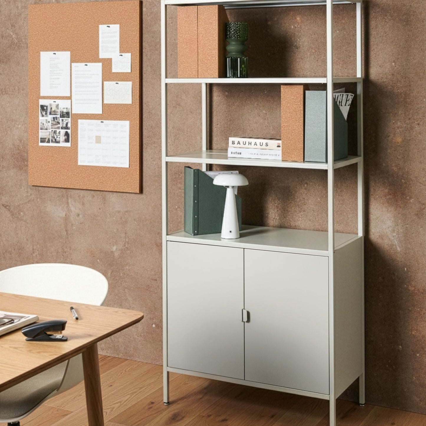 Light Grey Powder Coated Steel Office Cabinet With 5 Shelves