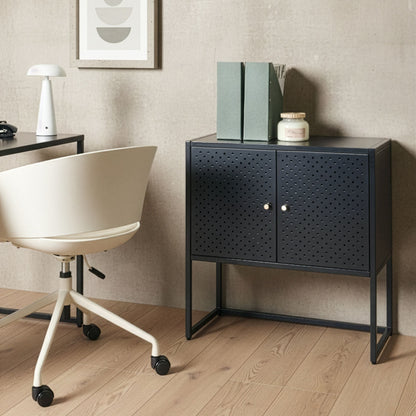 Powder Coated Black Steel Storage Cabinet With 2 Shelves