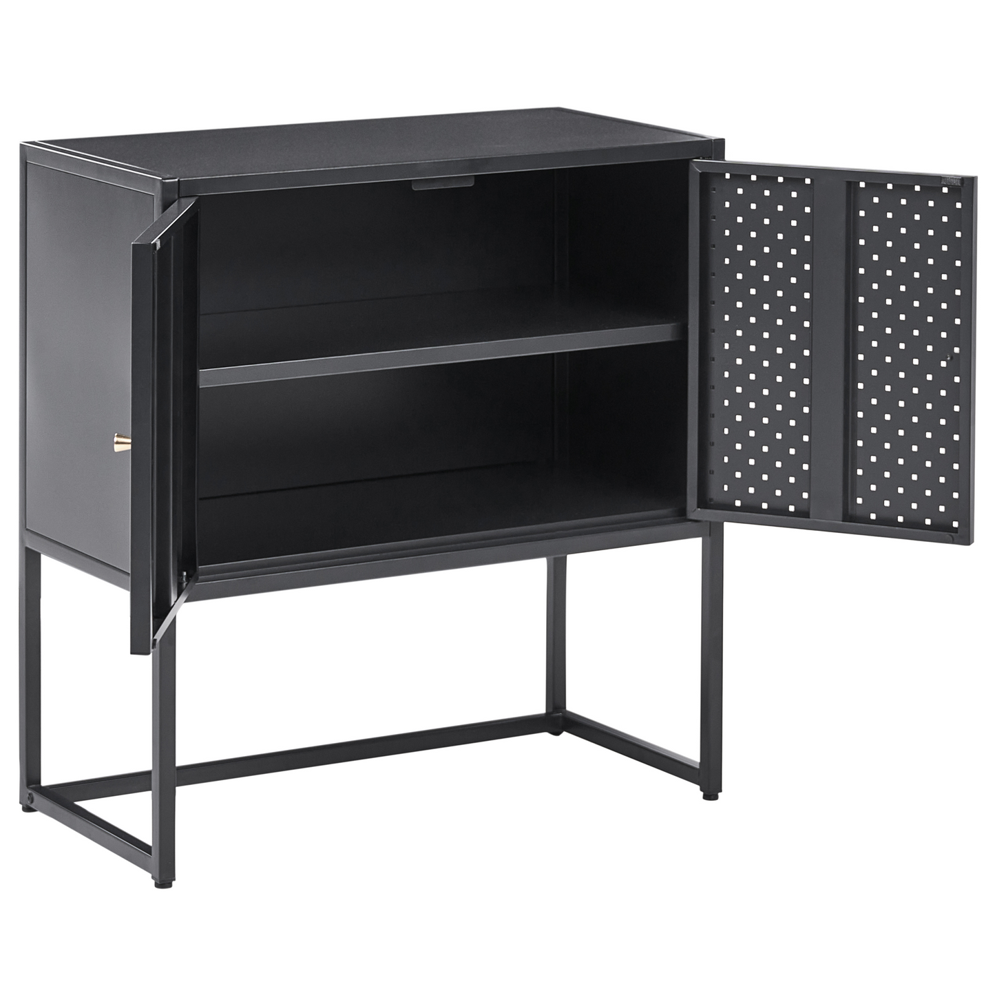 Powder Coated Black Steel Storage Cabinet With 2 Shelves