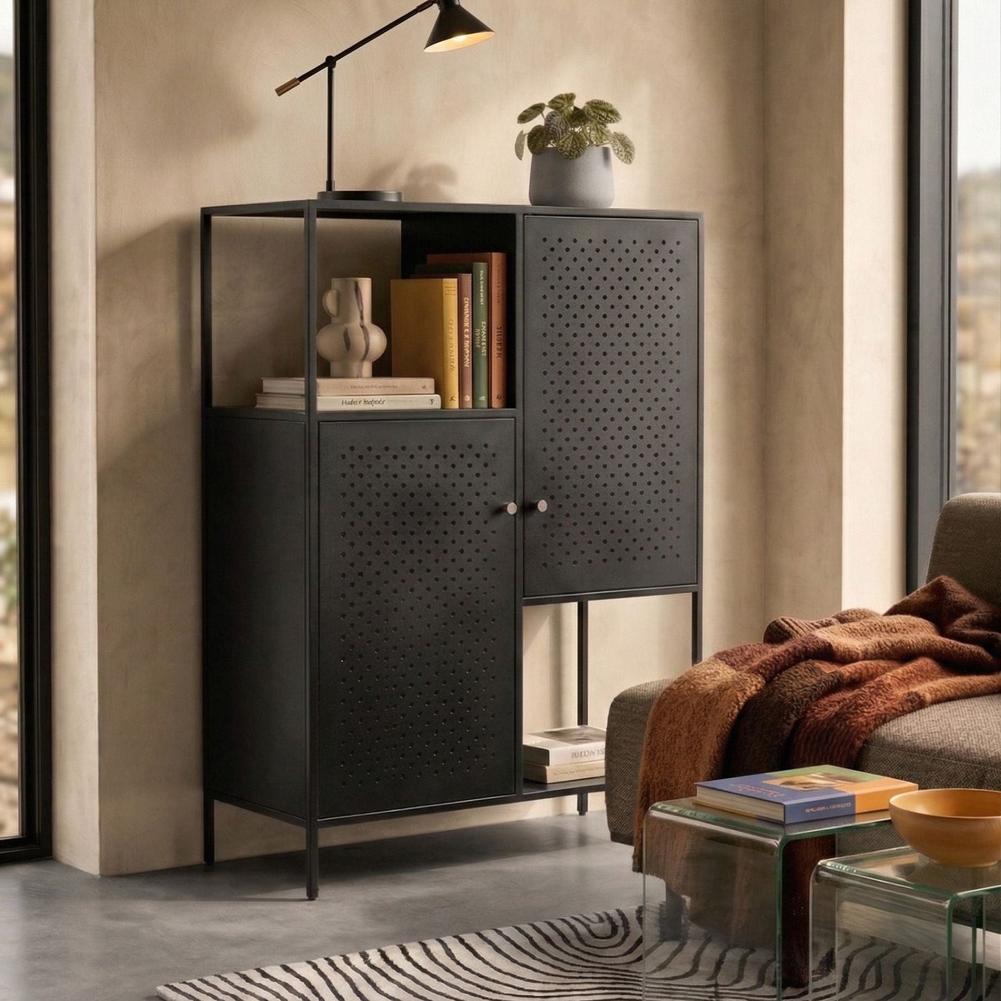 Black Powder Coated Steel Storage Cabinet 6 Shelf Office Unit