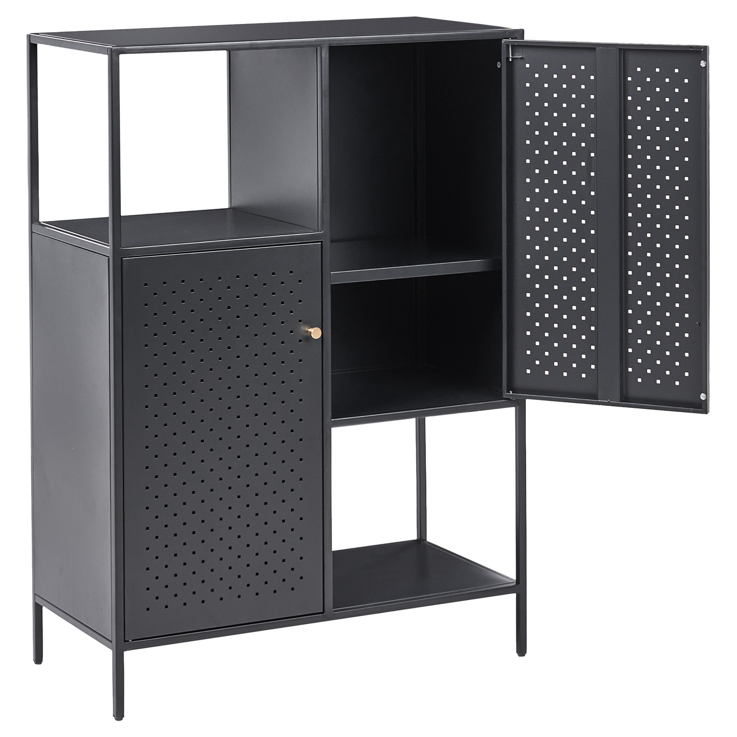 Black Powder Coated Steel Storage Cabinet 6 Shelf Office Unit