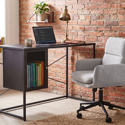 Office Desk With Mesh Storage Doors Black Powder Coat