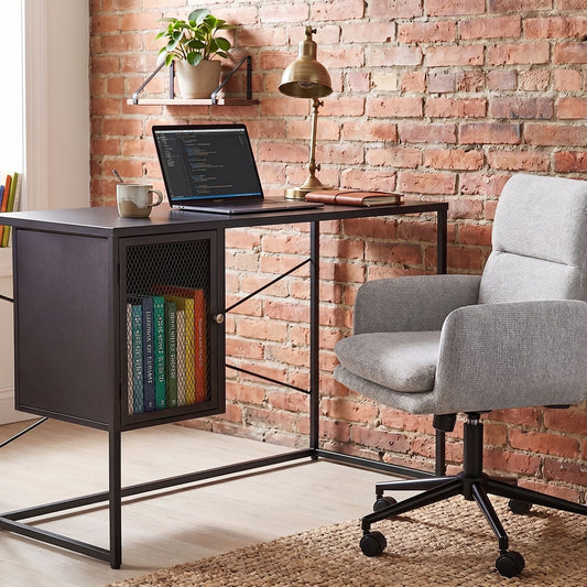 Office Desk With Mesh Storage Doors Black Powder Coat