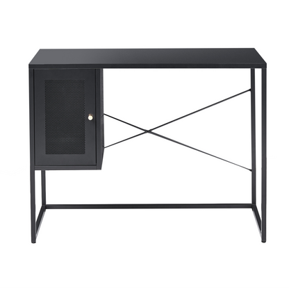 Office Desk With Mesh Storage Doors Black Powder Coat