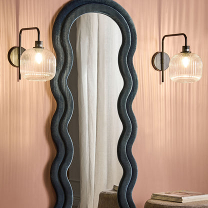 Wall Lamp Black Iron Glass Drum Shade Modern Industrial