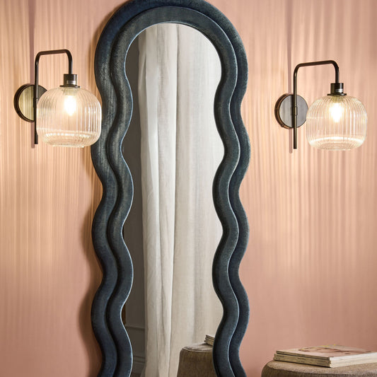 Wall Lamp Black Iron Glass Drum Shade Modern Industrial