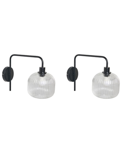 Wall Lamp Black Iron Glass Drum Shade Modern Industrial