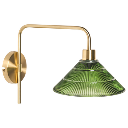 Set Of 2 Wall Lamps Gold Metal Base Green Glass Shade