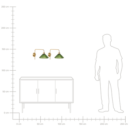 Set Of 2 Wall Lamps Gold Metal Base Green Glass Shade