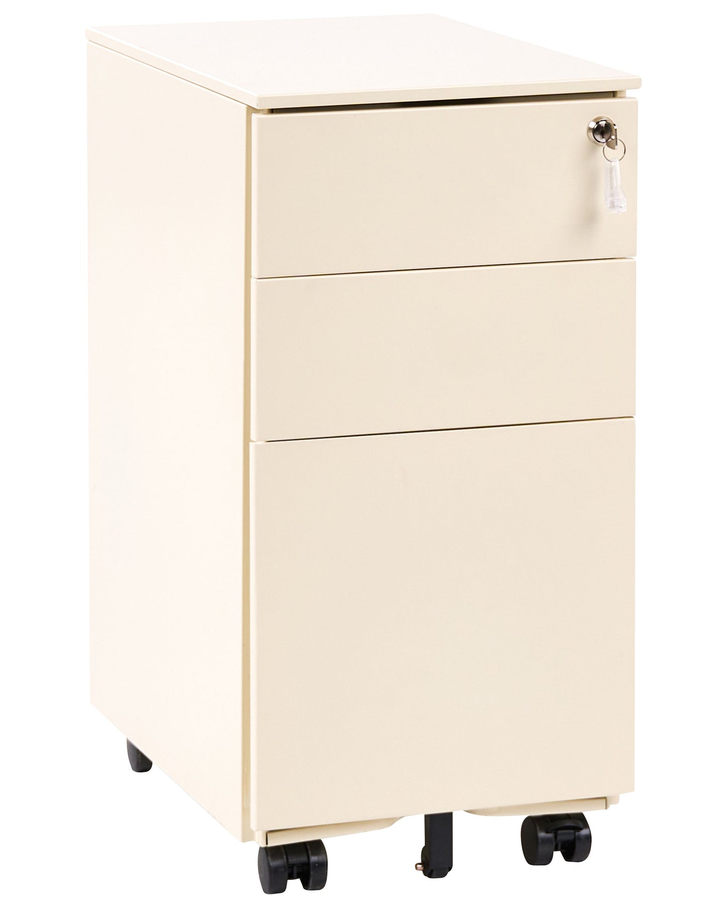 Storage Cabinet Light Beige Metal 3-Drawers Key Lock