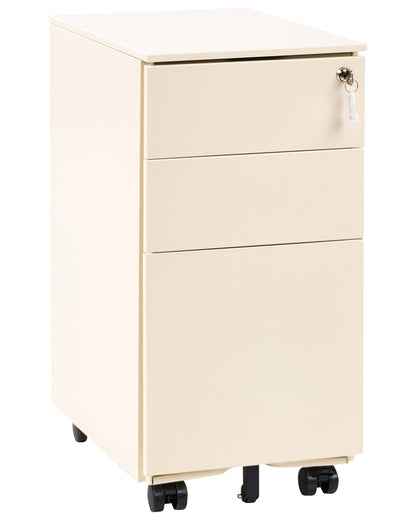 Storage Cabinet Light Beige Metal 3-Drawers Key Lock