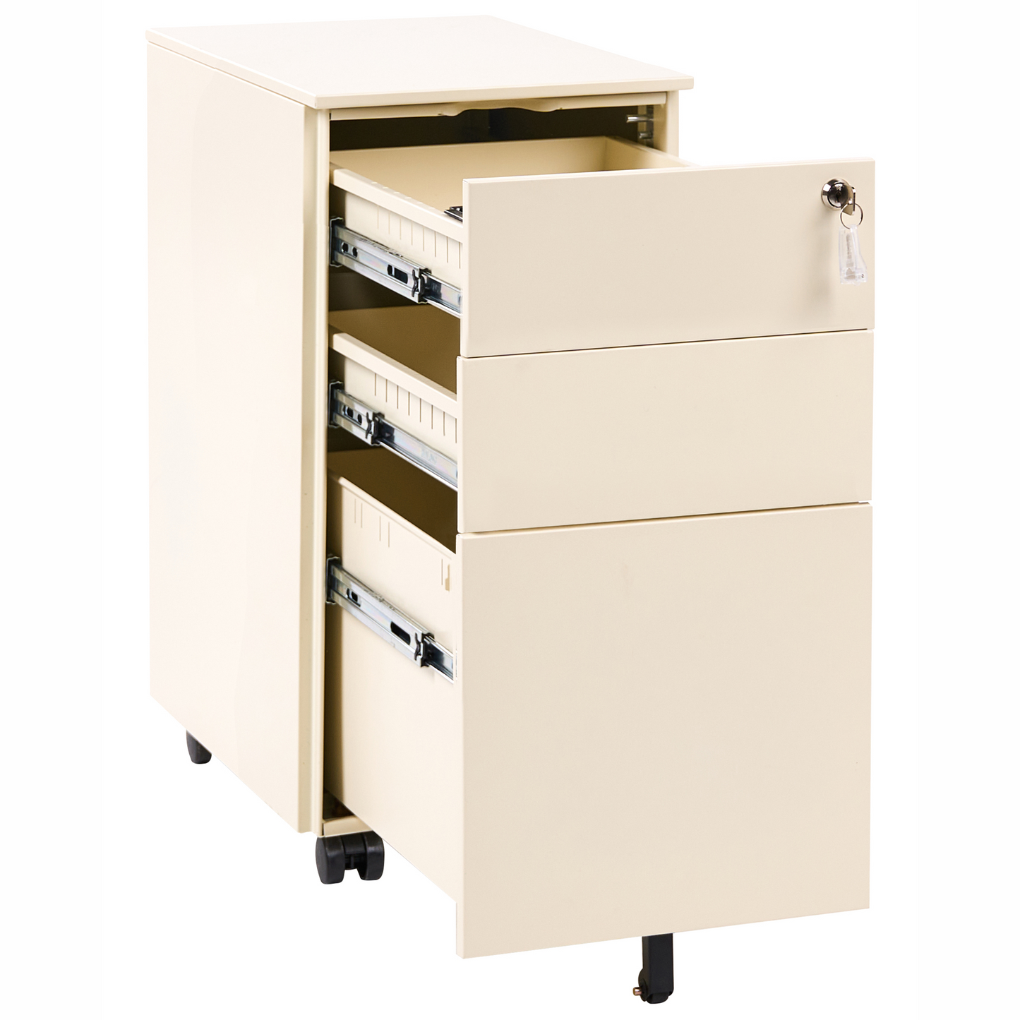 Storage Cabinet Light Beige Metal 3-Drawers Key Lock