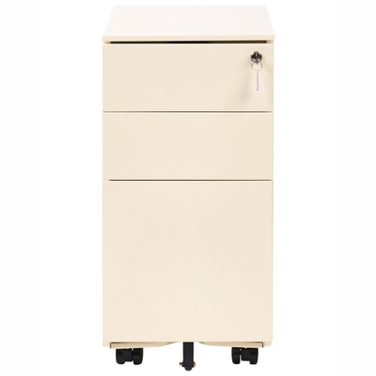 Storage Cabinet Light Beige Metal 3-Drawers Key Lock