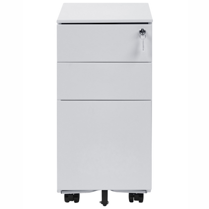 Light Grey Metal 3 Drawer Cabinet With Key Lock Castors For Home Office And Garage
