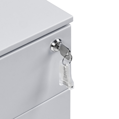 Light Grey Metal 3 Drawer Cabinet With Key Lock Castors For Home Office And Garage