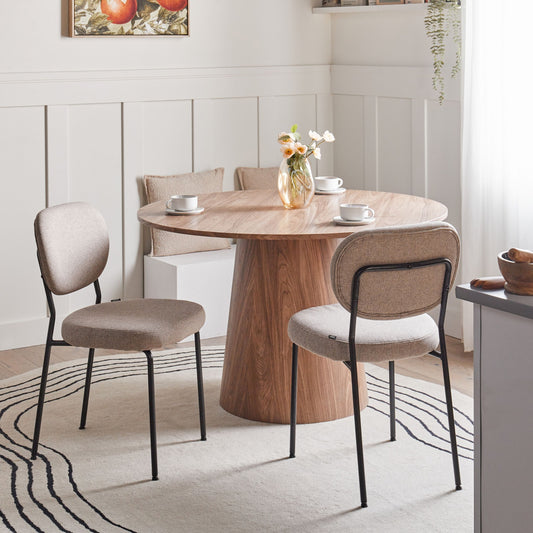 Set of 2 Armless Dining Chairs in Light Brown Fabric
