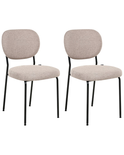 Set of 2 Armless Dining Chairs in Light Brown Fabric