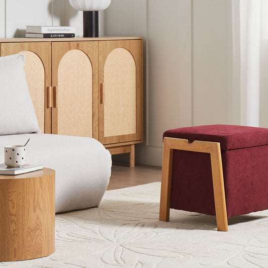 Retro Pouffe Burgundy Fabric With Hidden Storage
