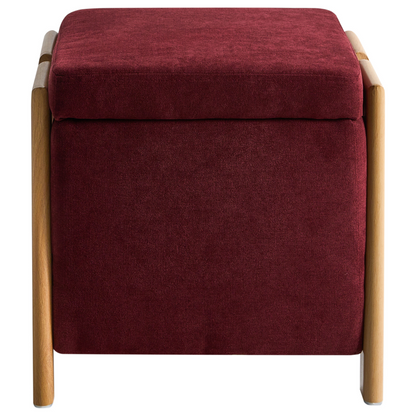 Retro Pouffe Burgundy Fabric With Hidden Storage