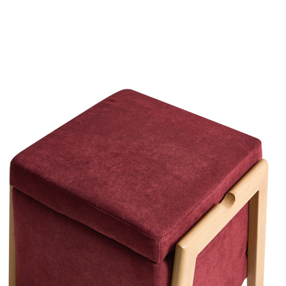 Retro Pouffe Burgundy Fabric With Hidden Storage