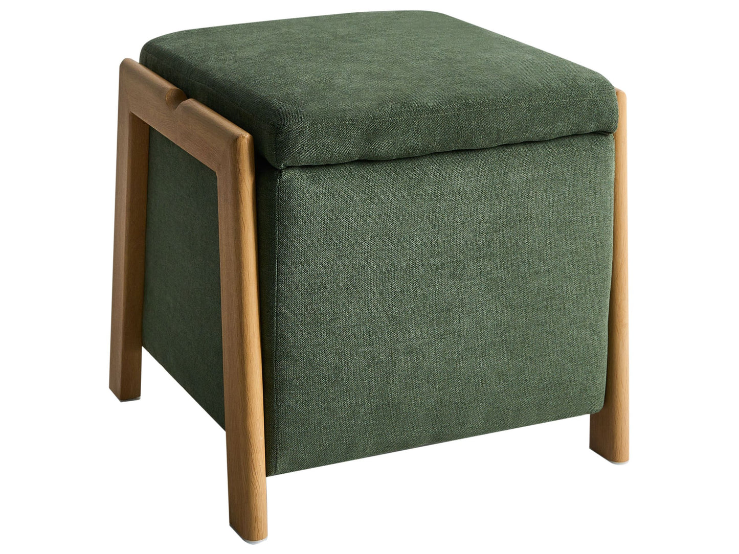 Retro Pouffe With Green Fabric Storage Ottoman