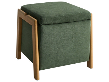 Retro Pouffe With Green Fabric Storage Ottoman