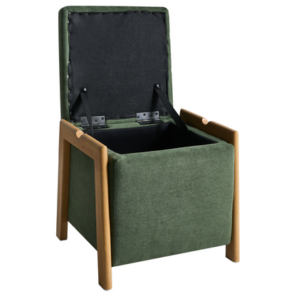 Retro Pouffe With Green Fabric Storage Ottoman