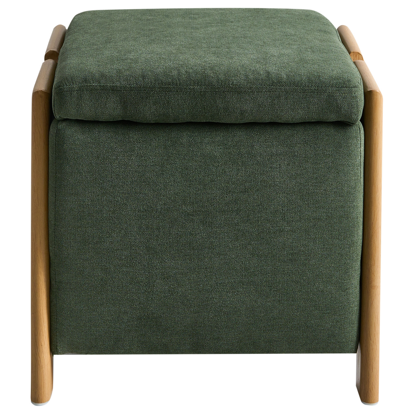 Retro Pouffe With Green Fabric Storage Ottoman