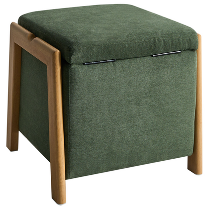 Retro Pouffe With Green Fabric Storage Ottoman