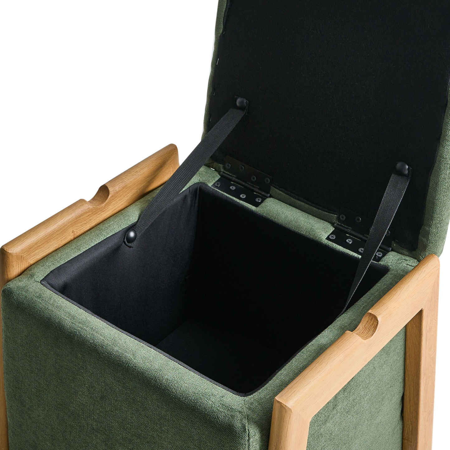 Retro Pouffe With Green Fabric Storage Ottoman