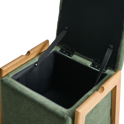 Retro Pouffe With Green Fabric Storage Ottoman