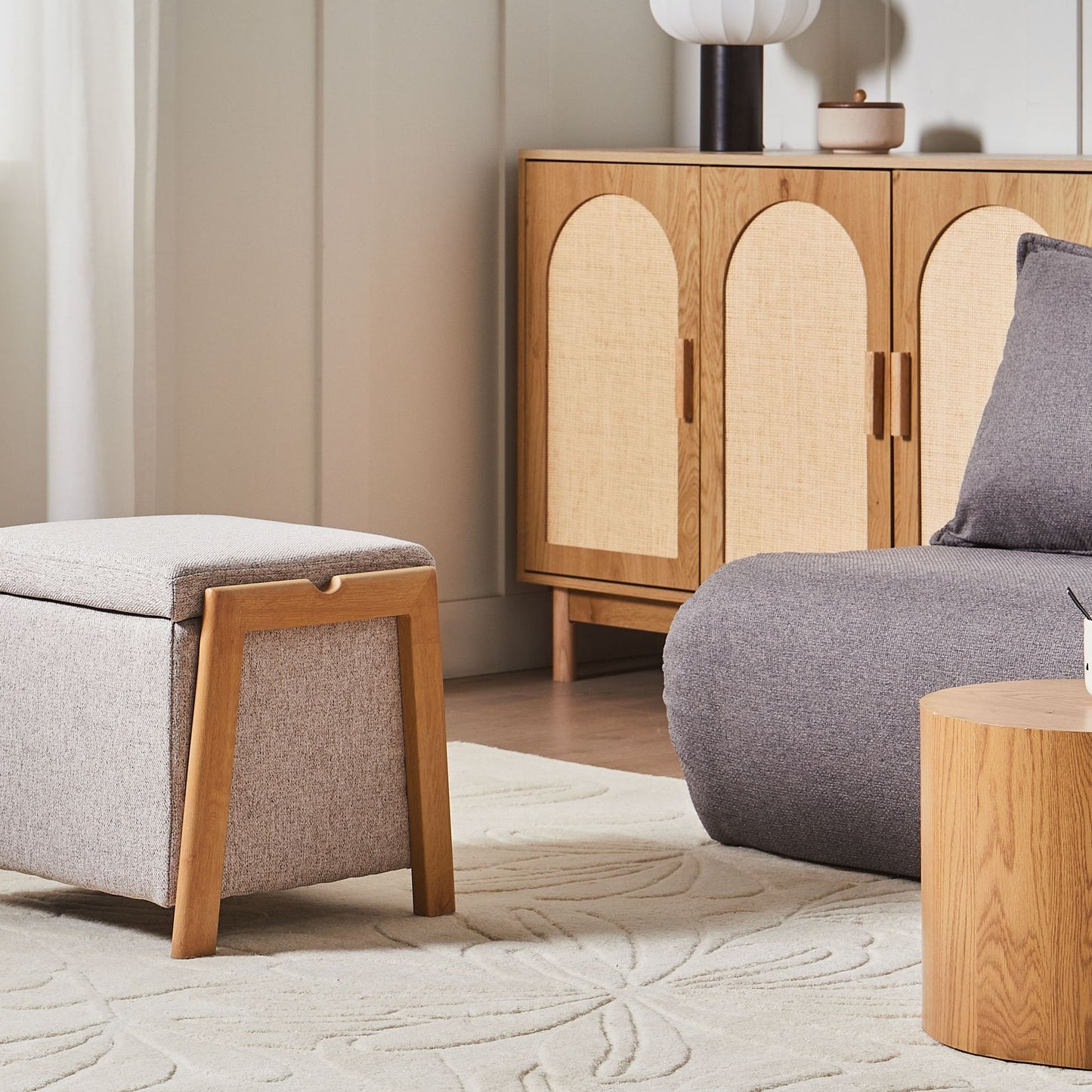 Pouffe With Hidden Storage Light Brown Fabric