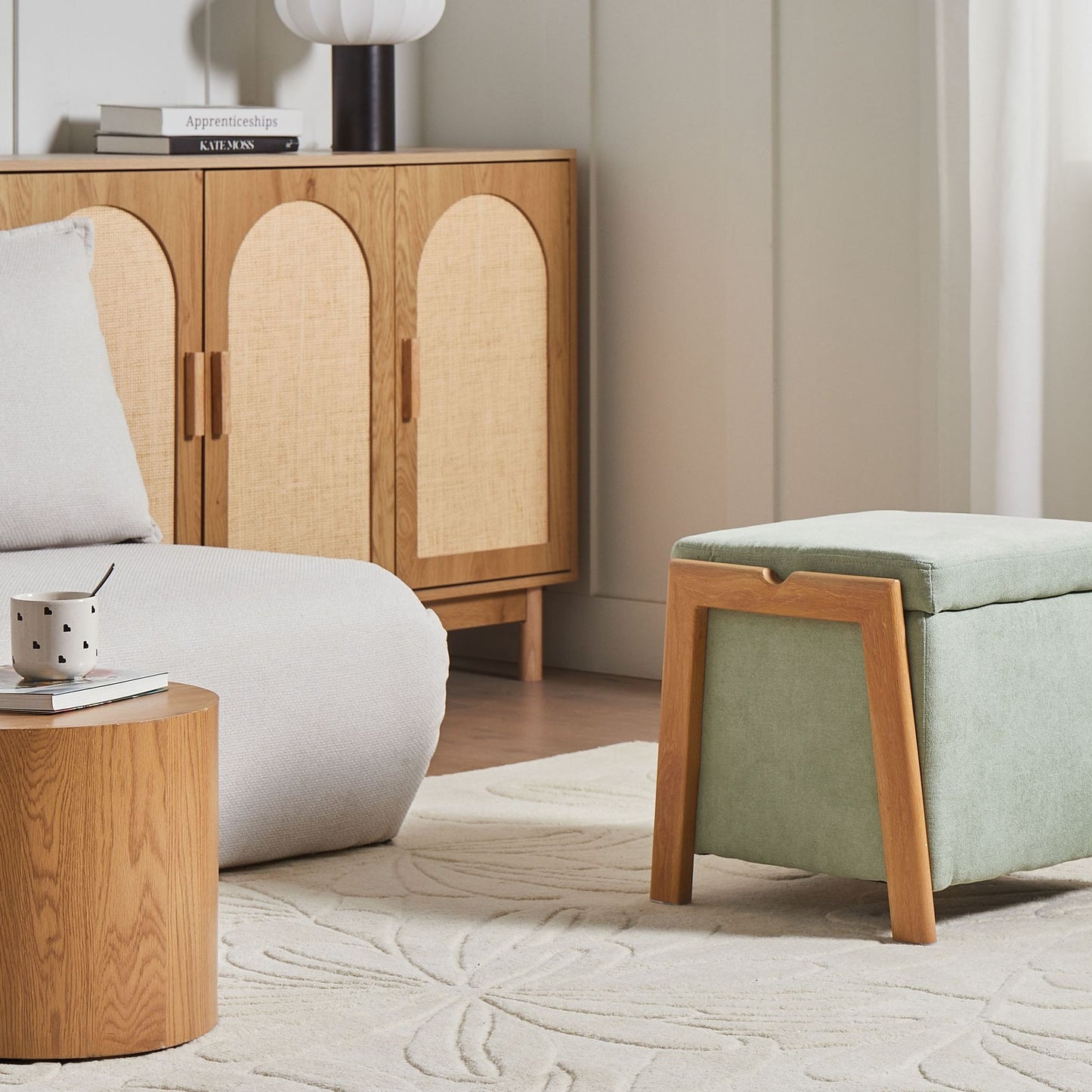 Retro Pouffe With Hidden Storage Light Green Fabric