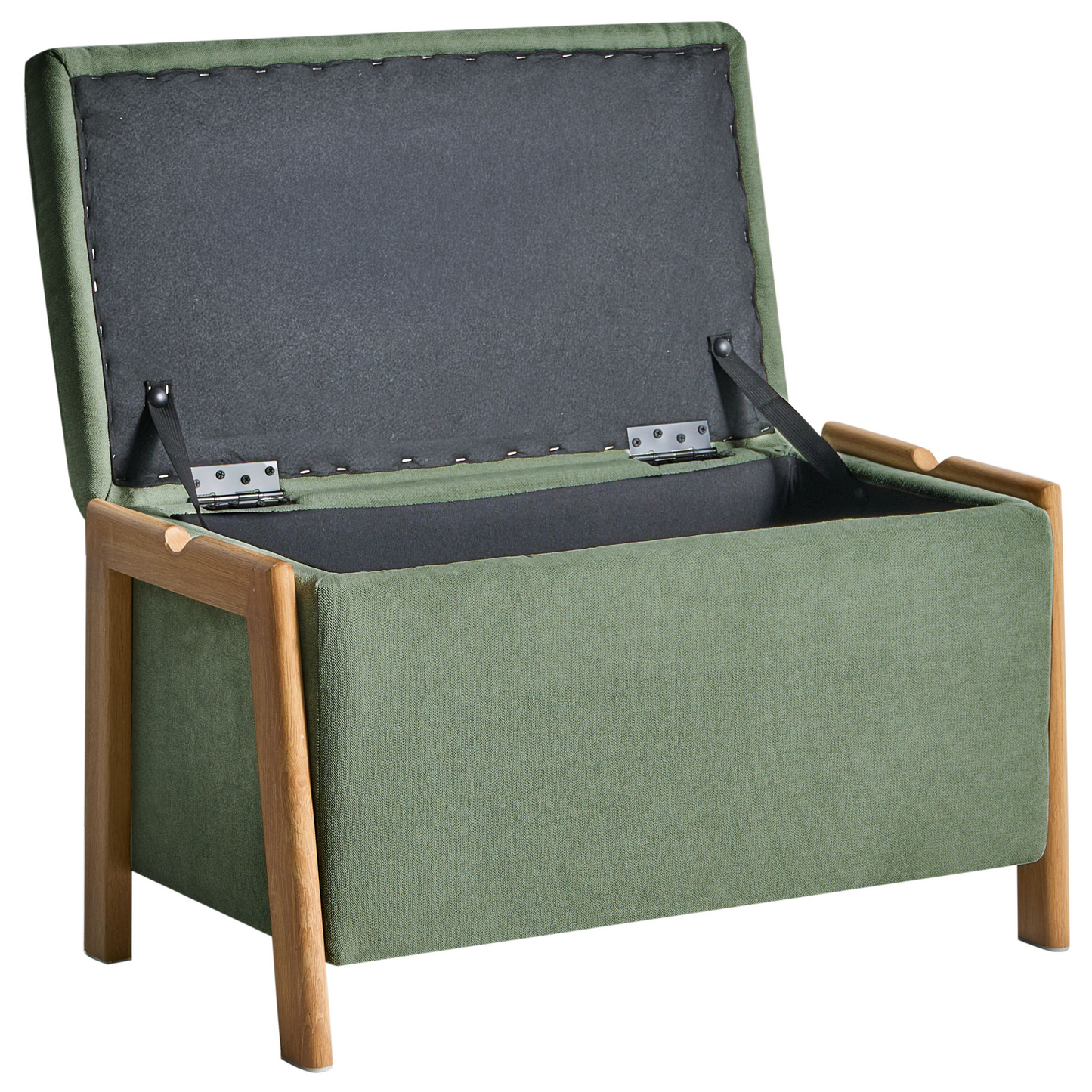 Storage Bench Green Fabric Upholstery With Hidden Integrated Storage Compartments