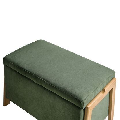 Storage Bench Green Fabric Upholstery With Hidden Integrated Storage Compartments