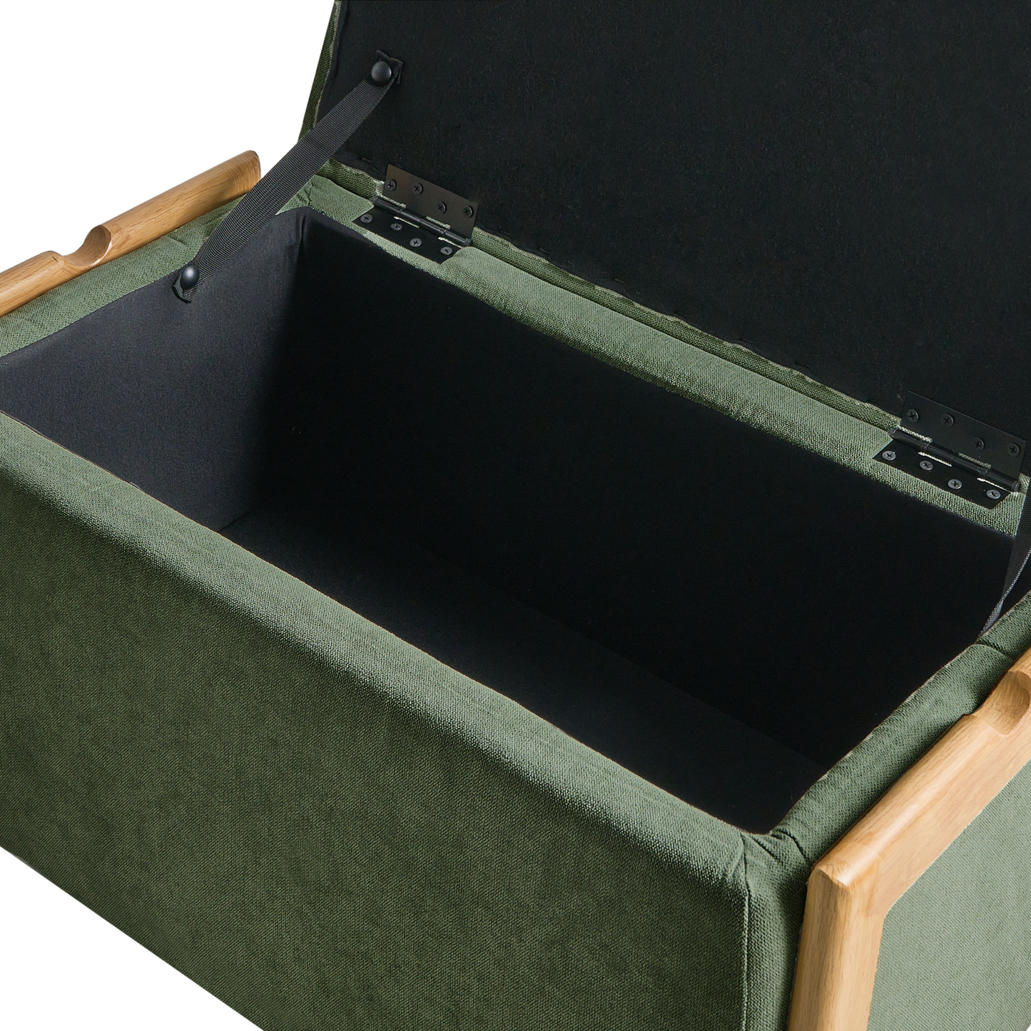 Storage Bench Green Fabric Upholstery With Hidden Integrated Storage Compartments