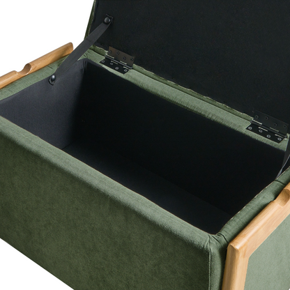Storage Bench Green Fabric Upholstery With Hidden Integrated Storage Compartments