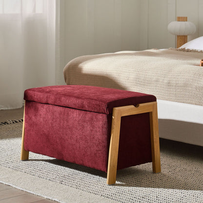 Burgundy Fabric Storage Bench Modern Design