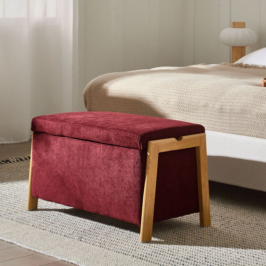 Burgundy Fabric Storage Bench Modern Design